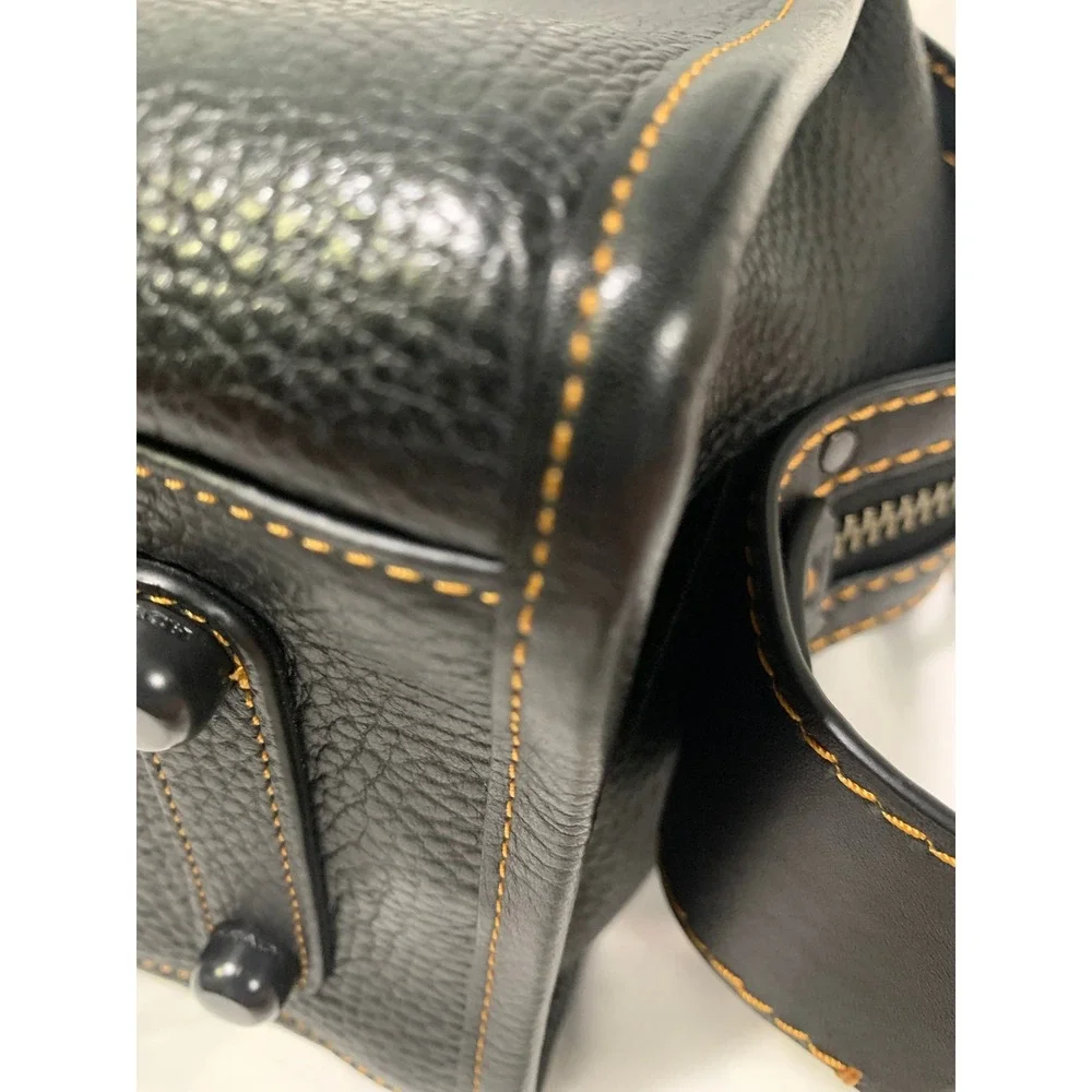 Coach Rogue 31 Black Glovetanned Pebble Leather Tea Rose Floral Satchel Bag